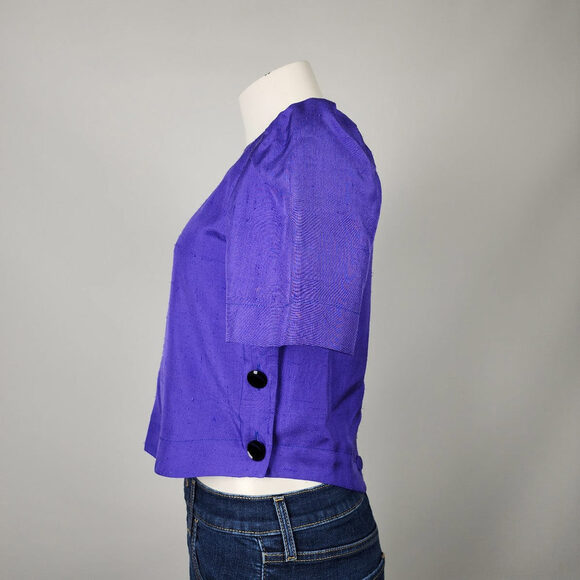 Vintage Doncaster Custom Blue Short Sleeve Button Back Blouse Top Size S - Picture 5 of 9